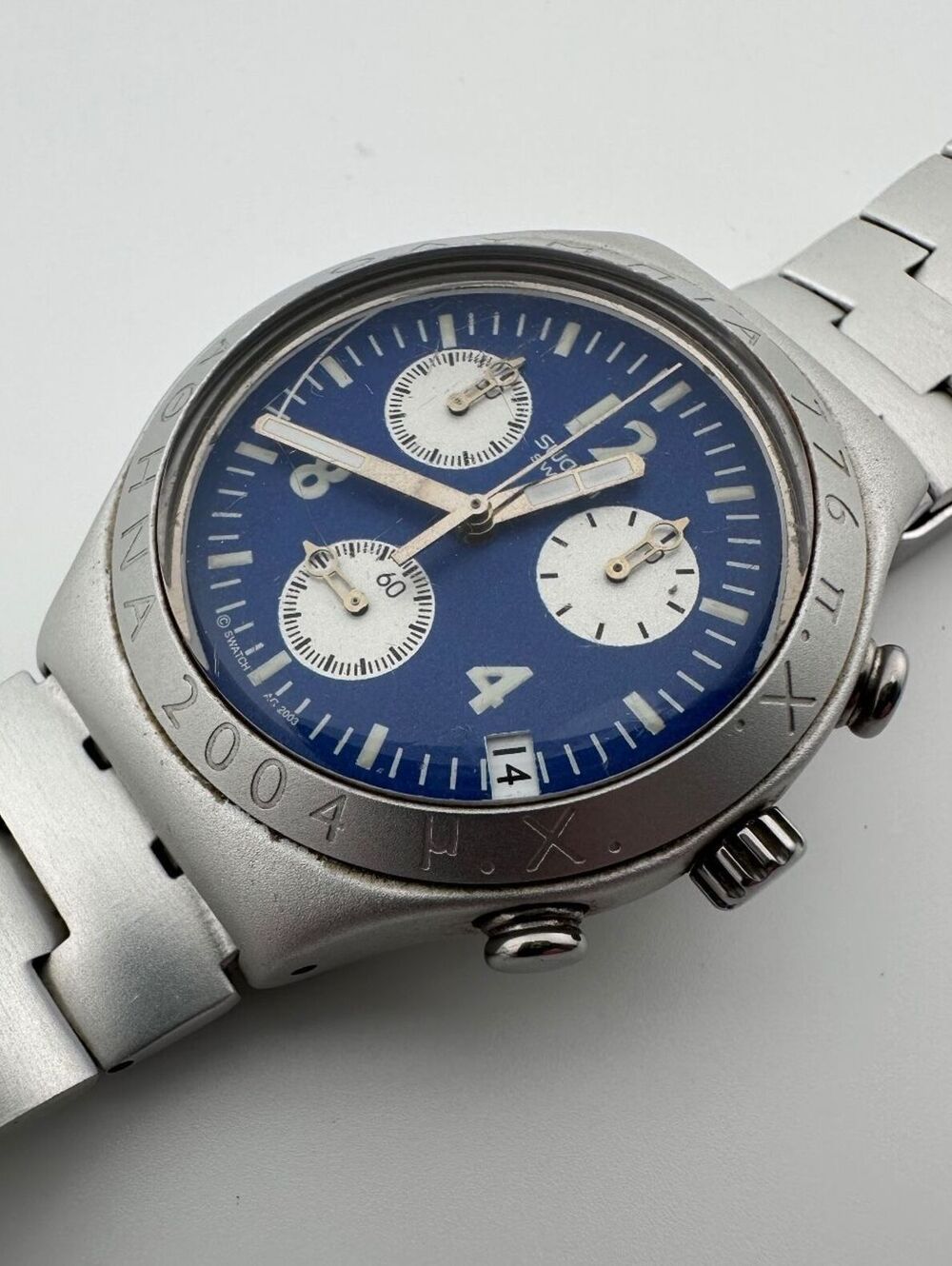 Swatch Irony Athens 2004 Olympic Chronograph Blue Dial Watch 39.5mm